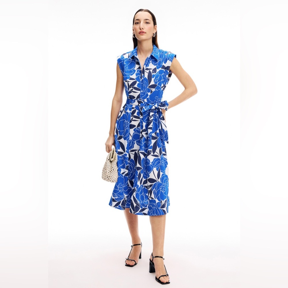 NWT Millie Jules Camellia Floral Midi Dress Belted Button Front MSRP $450 Size 2